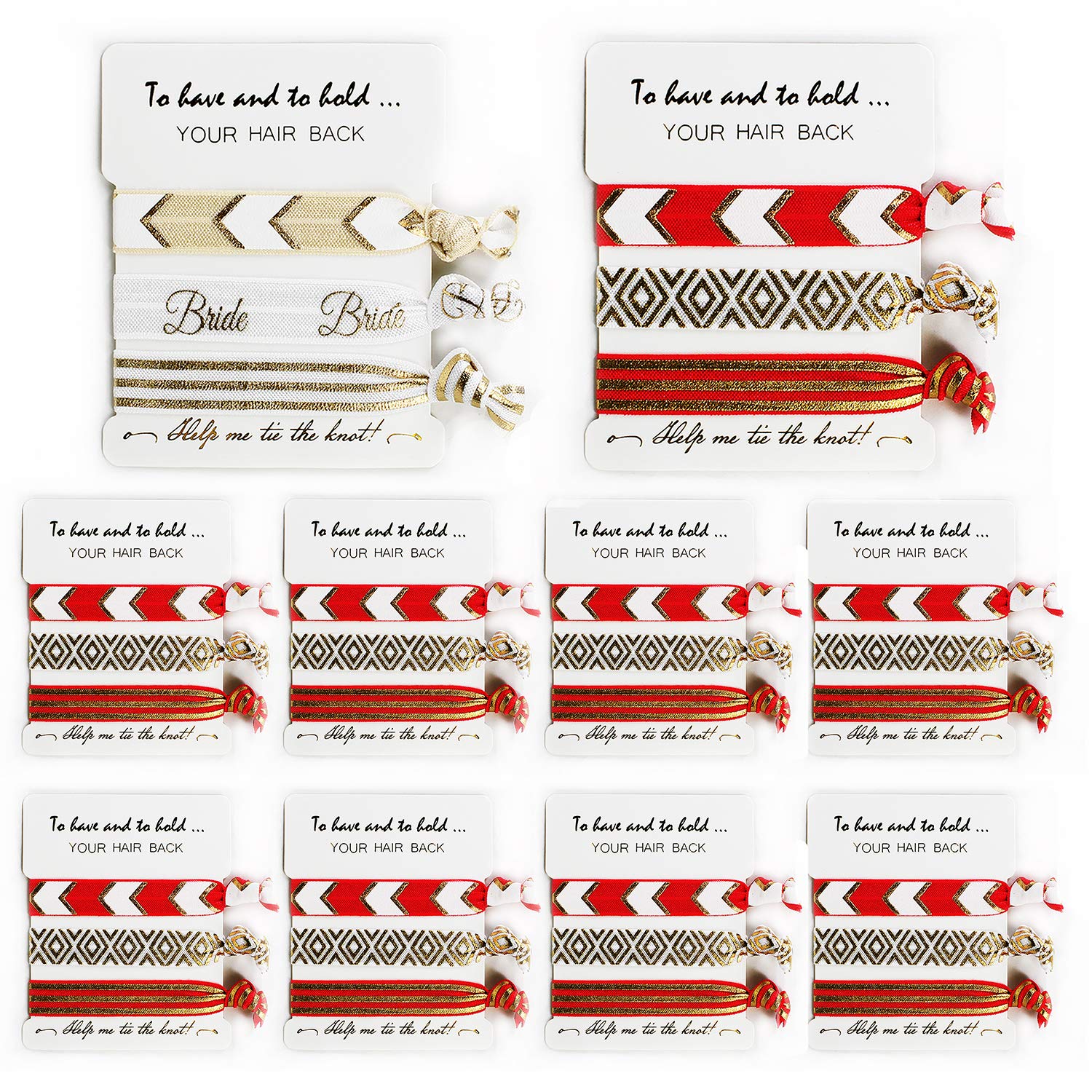 Lady & Home 10 Packs Hen Party Hair Ties Bands Bridesmaid Proposal Gifts for Hen Party Gift Bag Fillers Ponytail Holders Elastic Team Bride Hair Bands(Wine Red)