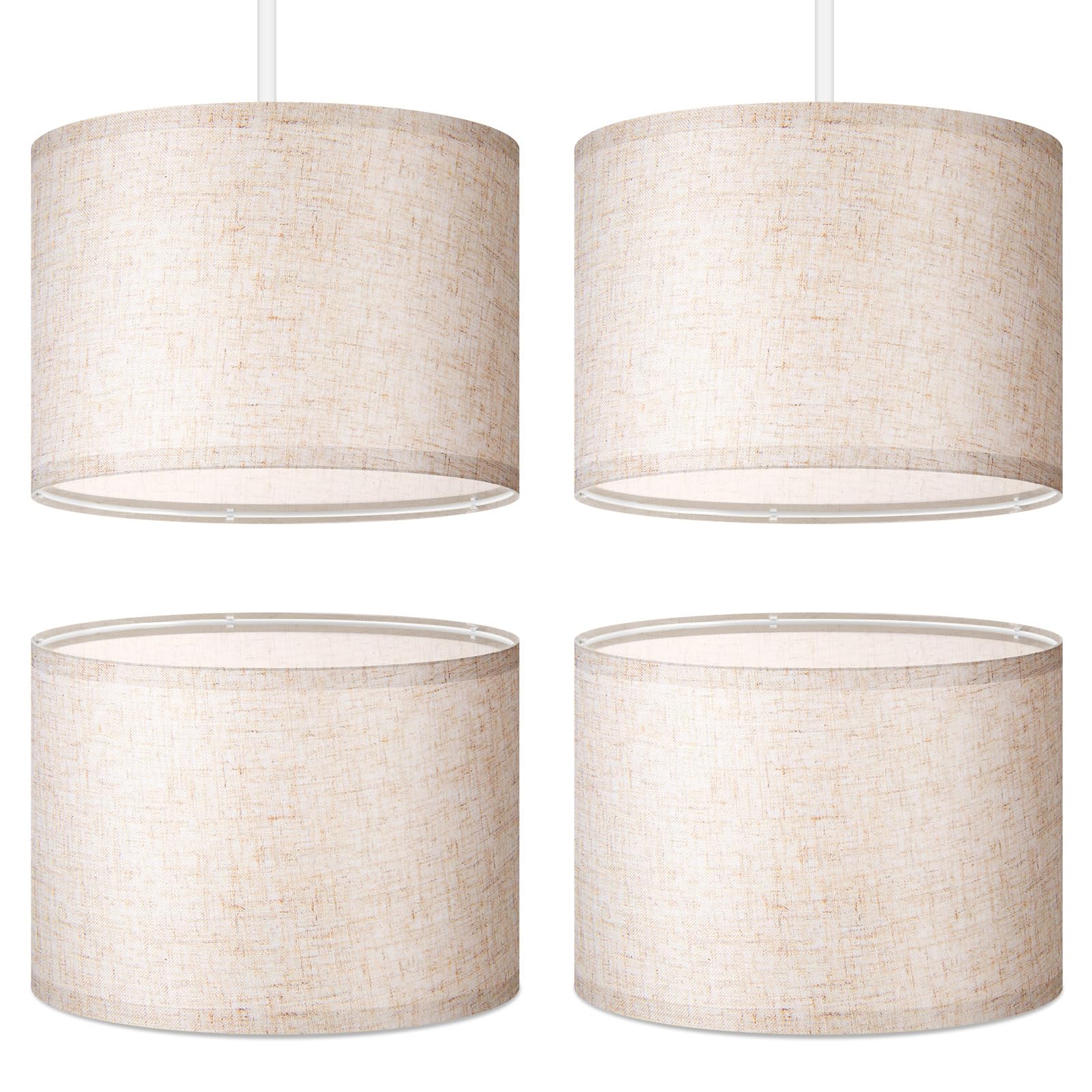 Weewooday 4 Pack Linen Lampshade 10 Inch, Easy Assembly Drum Lamp Shade with E27 & E14 Adapter Ring, Modern Fabric Light Shade for Table, Floor & Ceiling Lamp(Taupe) — image 1