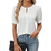 Blooming Jelly Womens Dressy Casual Tops Keyhole Business Work Blouses Pleated Puff Sleeve Summer Shirts