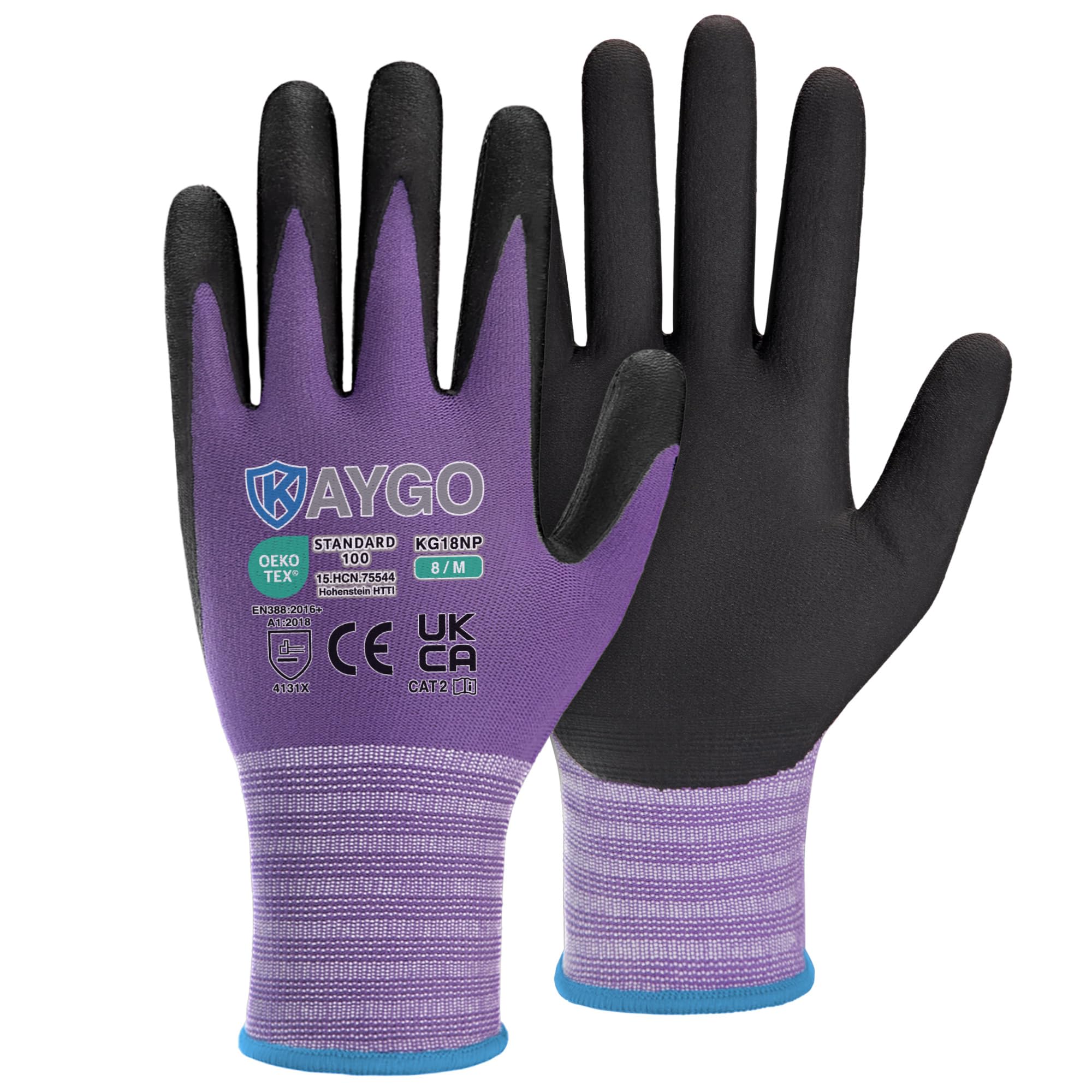 KAYGO Micro Foam Nitrile Coated Work Gloves 12 Pairs, Nylon Liner, Breathable and Flexible, Light Oil Grip, for Warehouse, Construction, DIY, Auto Repair, KG18N (Medium, Purple)