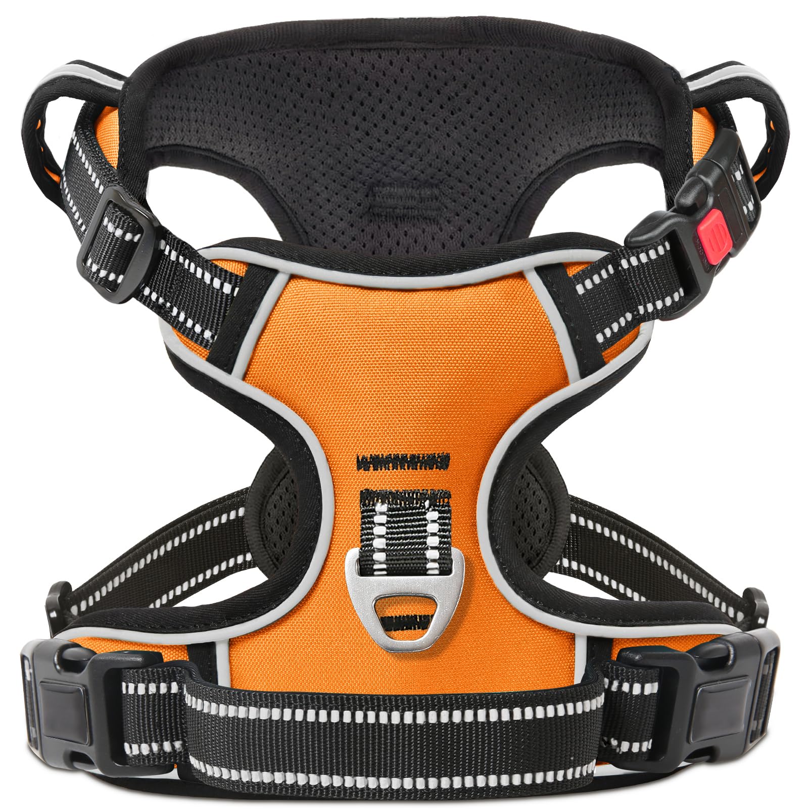 Photo 1 of Timos Dog Harness Large Sized, No Pull with Neck Lockable Snap,No Choke Front Clip Dog Reflective Harness,Adjustable Metal Rings 3 Buckles,Easy Control Handle for Large Dogs Orange L