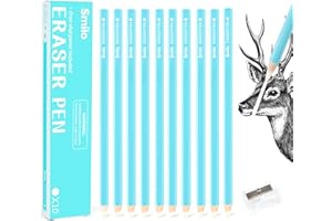 Smilo Eraser Pencils, 10-Pack Blue Artist Pencils with Sharpener, Fine Detail Eraser for Sketching, Charcoal & Colored Pencil Drawings, Perfect for Artists, Beginners and Students