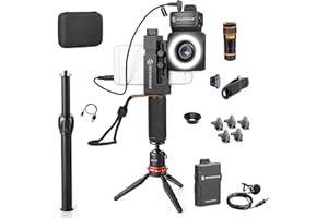 Movo SmartCine-W1 Wireless Smartphone Video Kit Tripod Bundle with Phone Rig, Wireless Lavalier Microphone System, LED Light, Wide Angle and Fisheye Lenses for iPhone and Android Phones