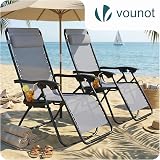 VOUNOT Set of 2 Zero Gravity Sun Loungers with Cup Holder Grey view 8