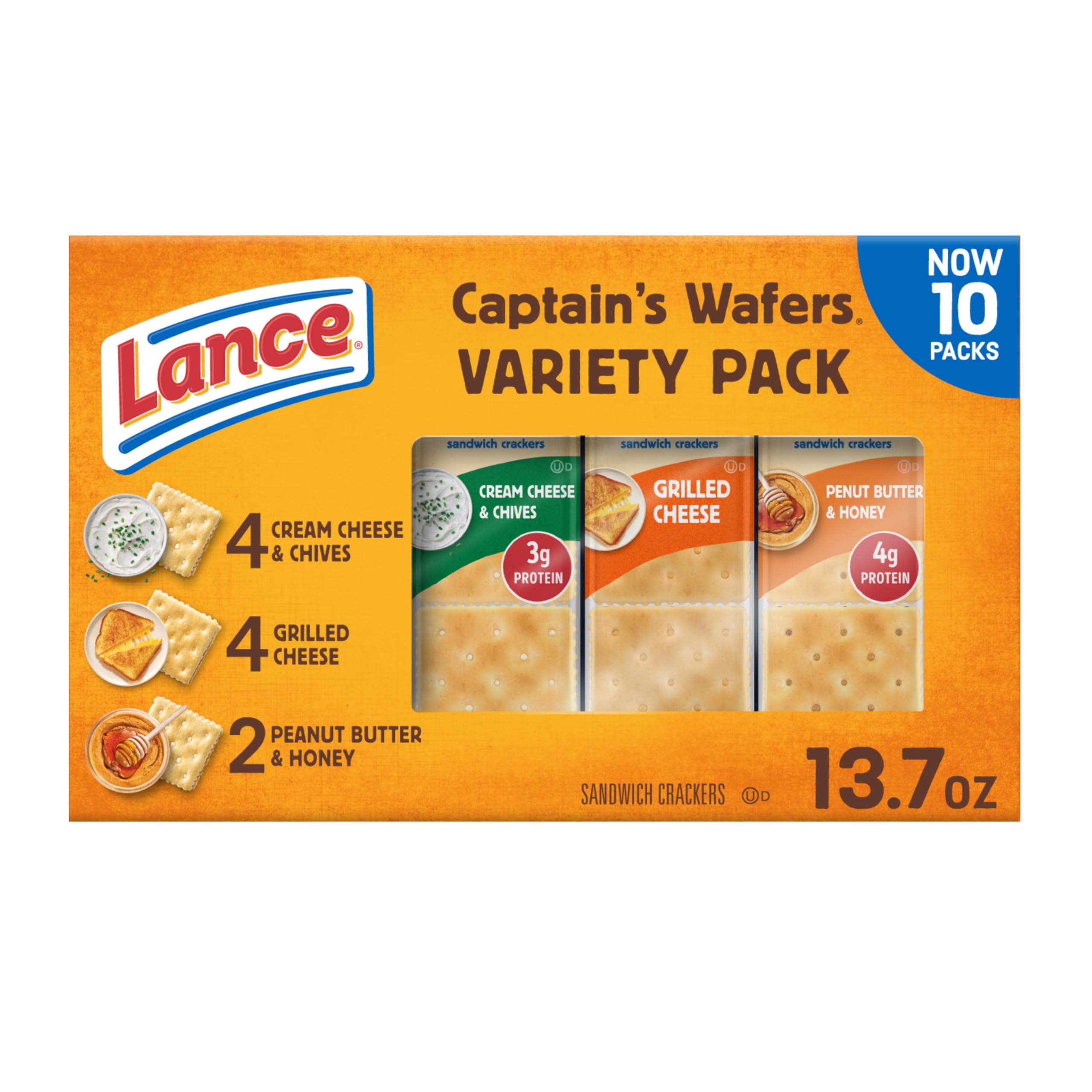 Photo 1 of ***** BEST BY 12/06/25*****Lance Sandwich Crackers, Captain's Wafers, Variety Pack, 10 Individual Packs, 6 Sandwiches Each