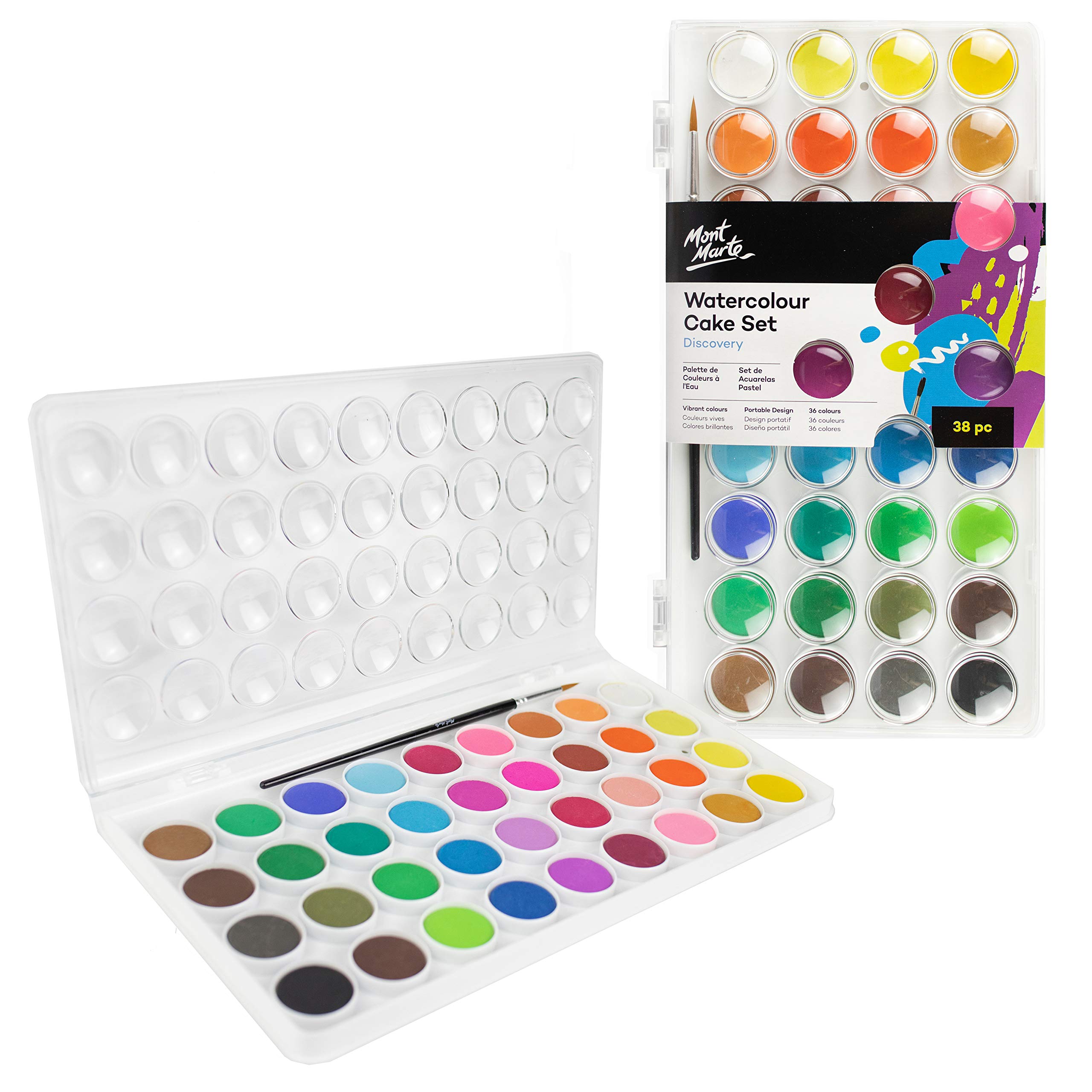 MONT MARTE Watercolour Paint Set – 36 brilliant Colours – High pigmentation – Including Paint Brush – Ideal for Watercolour Painting