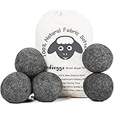 Budieggs Wool Dryer Balls Dark Grey XL 6-Pack, 100% New Zealand Organic Fabric Softener for 1000+ Loads, Baby Safe & Hypoallergenic, Reduce Wrinkles & Shorten Drying Time Naturally (6pcs Grey-XL)