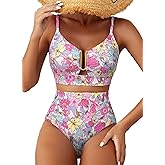 Herseas Womens 2 Piece High Waisted U Wire Bikini Set Floral Print Swimsuit Crisscross Back Bathing Suit Beach Swimwear
