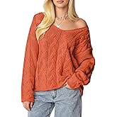 ZAFUL Womens V Neck Off The Shoulder Sweater Long Sleeve 2025 Oversized Cable Knit Casual Pullover Tops
