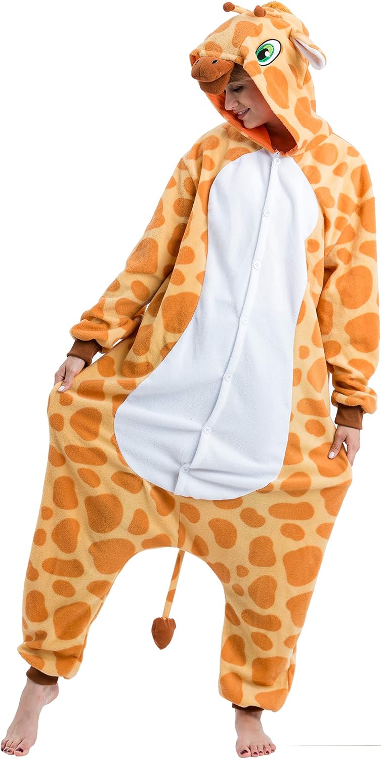 Spooktacular Creations Unisex Adult Giraffe jumpsuit jumpsuit Plush Giraffe Costume with Hat and Tail for Dress Up Party Role Playing Themed Parties Halloween Costume (M)