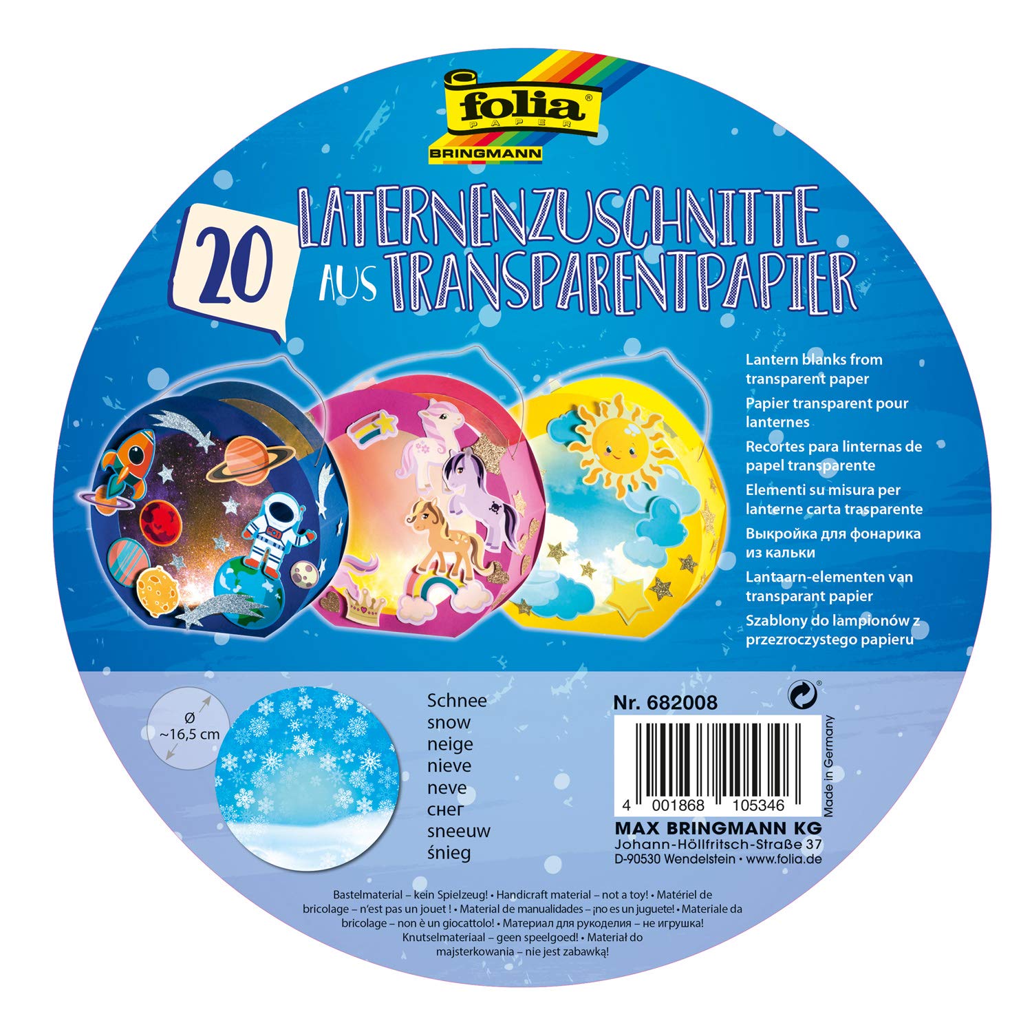 folia 682008 – Lantern Cuts, Made of Tracing Paper 115 g/m² for Round Lantern Blanks Diameter 16.8 cm, Pack of 20, for Crafting Individual Lanterns