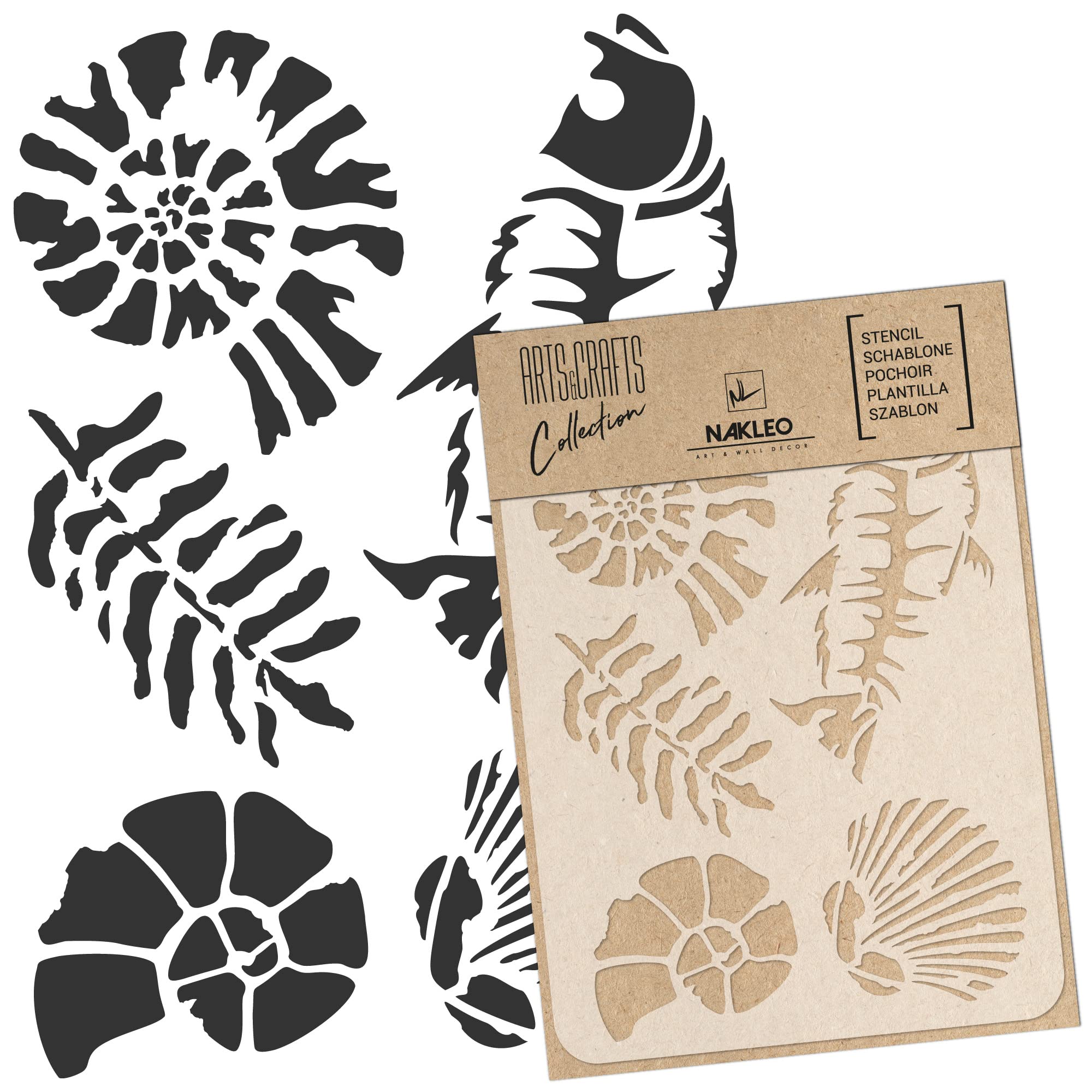 NAKLEO Painting Stencil for Crafts A3 30x42cm, Jurassic Ammonite Fossils Pattern, Reusable Plastic DIY & Scrapbooking Drawing Template, Decoupage Art Home Decor, Wall Wood Fabric Furniture