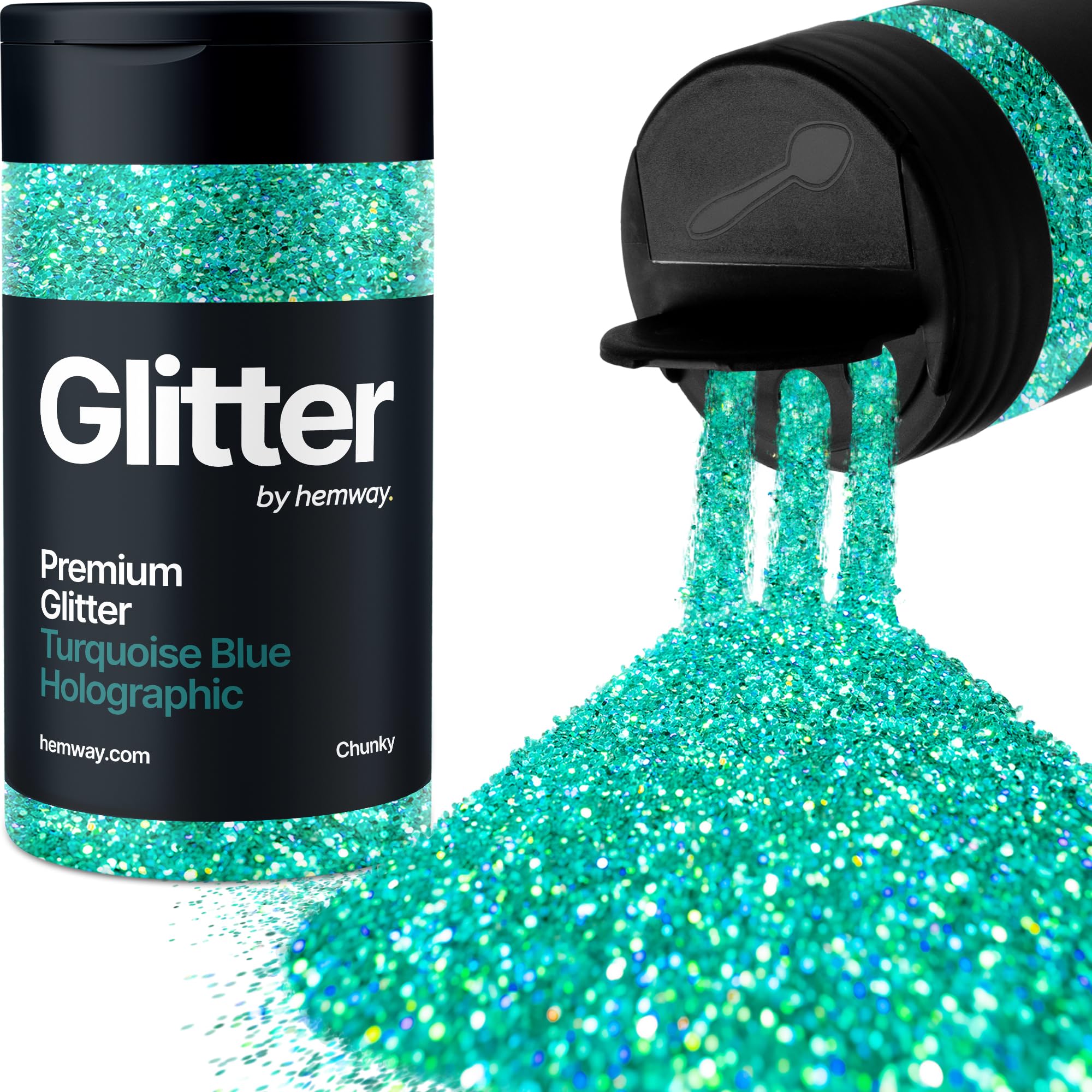 Holographic Turquoise Blue Glitter Shaker, 130g Chunky Glitter, Crafts 1/40" Metallic Flake Turquoise Blue Sequins, Resin & Epoxy Crafts, Decorating, Halloween, Christmas Nail, Face, Hemway