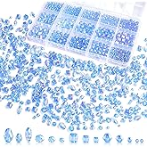 Laopottbeads 1500 Pcs Crystal Glass Beads for Jewelry Making – 12 Styles Bicone, Rondelle, Cube, Teardrop & 3mm Spacer Beads, DIY Bracelet Necklace Earring Craft Kit with Organizer Box(Blue)