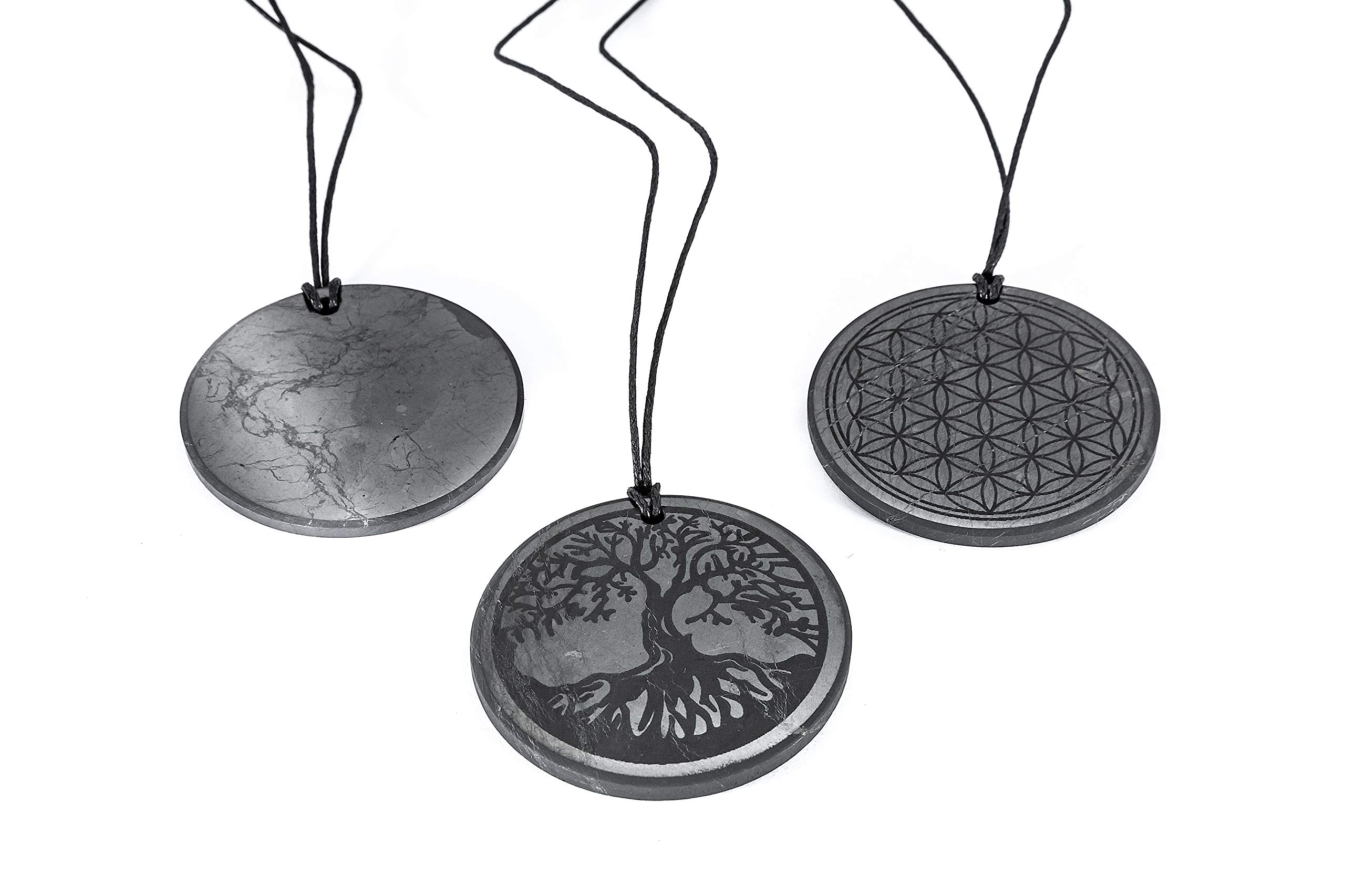 SN NATURSTEIN UG - Shungite Pendant Tree of Life x 1, "Flower of Life x 1, "Disc 50 mm x 1 | Gem Stone from Karelia