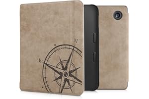 kwmobile Case Compatible with Kobo Libra 2 - Faux Suede Cover - Navigational Compass Brown