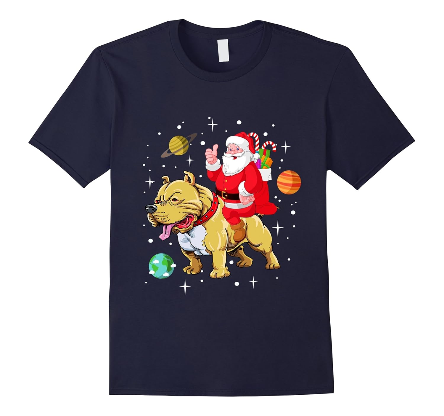 Santa Ride Funny Christmas Dog Lover Space T-Shirt-Rose