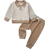 Rosibel Toddler Baby Boy Clothes Outfits Long Sleeve Stripes Sweatshirt and Pants Infant Fall Winter Sweatsuit Set