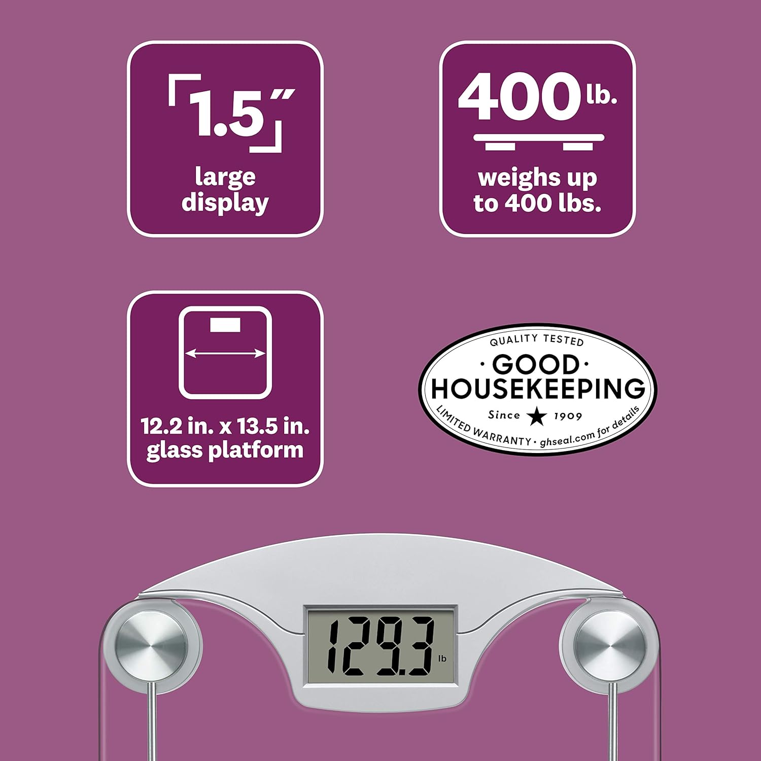 WW Scales by Conair Digital Glass Weight Scale with Contemporary Silver Finish Bathroom Scale, 400 Lbs. Capacity: Health & Personal Care