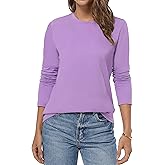 QUALFORT 100% Cotton Long Sleeve T Shirt Women Crew Neck Lightweight Tee