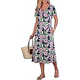 ANRABESS Women's Summer Midi Dress Short Sleeve Button Up Crewneck Casual 2026 Beach Vacation Loose Dresses with Pockets