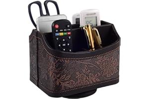 RHCSZ Antique Leather Remote Control Holder 360 Degree Spinning,Desk Rotating Organizer/Caddy for TV Remote Controllers,Pen,Calculator Media Player,DVD,Office Supplies,Mobile Phone Storage Box (Retro)