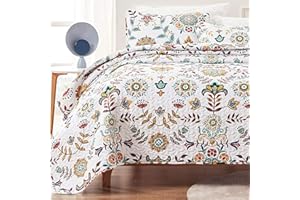 SLEEP ZONE 3-Piece Printed Quilt Set - King Size - Lightweight Reversible Bedding Coverlet Set for All Season (Classic Floral Pattern), King (106x96 inch | 2 Pillow Shams)