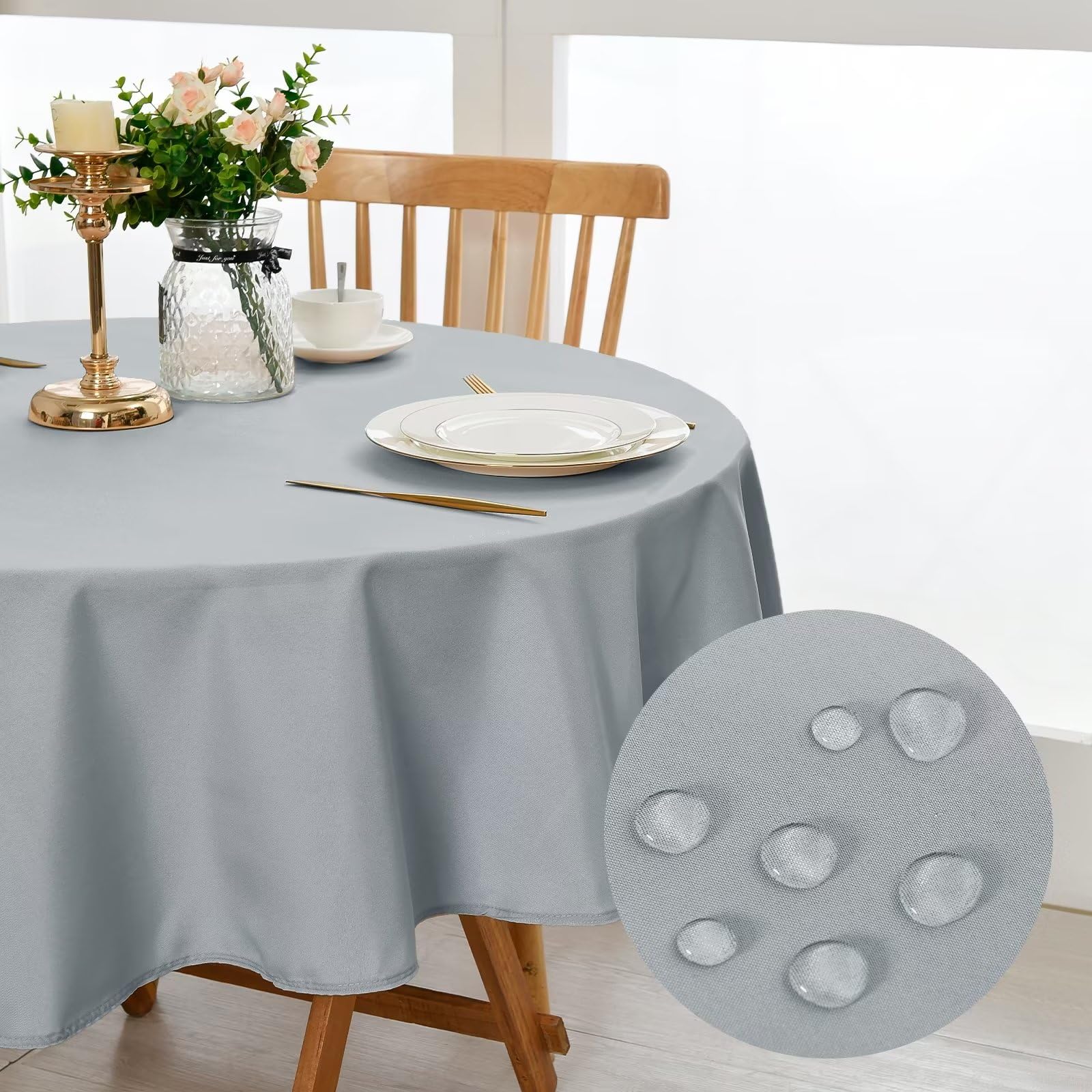 DWCN Round Tablecloth Round Table Cloth 140cm Diameter Wipeable Tablecloths Wipe Clean Tablecloth Silver Grey Table Cloth Polyester — image 1