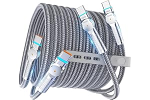 2Pack 240W USB-C to USB-C Cable 6.6ft/2m, Braided Fast Charging & Data Sync Cable with 180° Rotatable Heads & LED Indicator, 