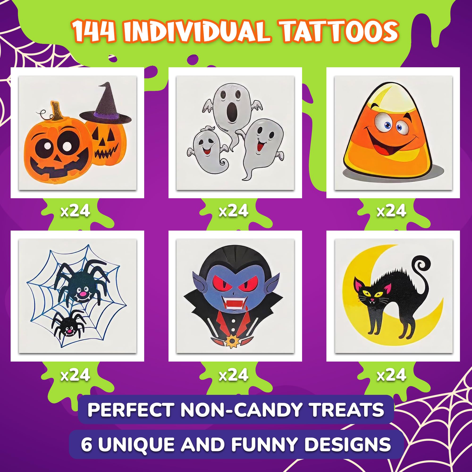 ArtCreativity Halloween Temporary Tattoos for Kids - Pack of 144-2 Inch Non-Toxic Tats Stickers for Boys and Girls, Best for Halloween Party Favors, Treats, Décor, Goodie Bags - 6 Assorted Designs