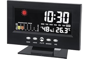 Electric Alarm Clock, Weather Forecast, Battery Backup, Simple Operation for Bedroom 5.9" L x 2.2" W x 4.7" H Black
