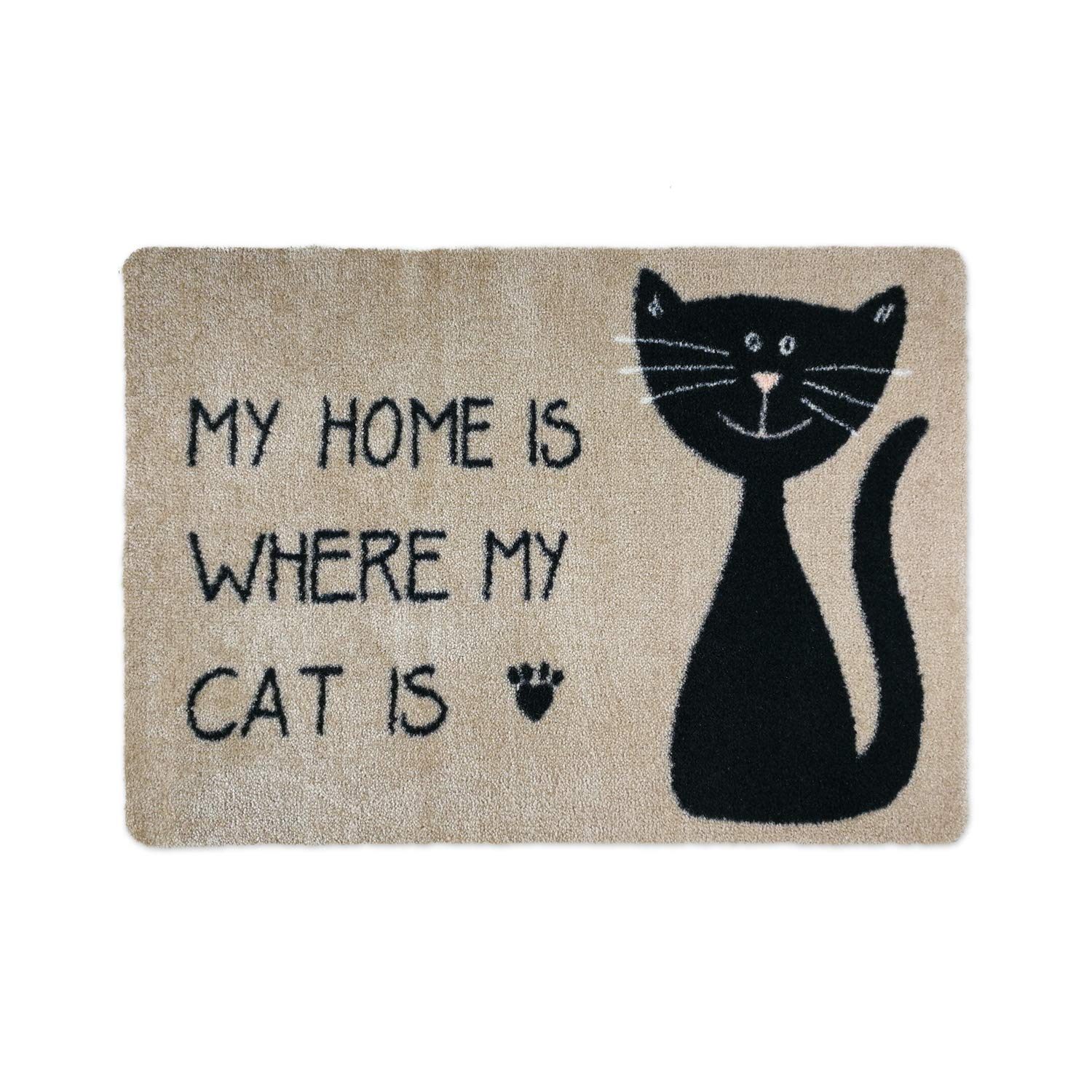 deco-mat Doormat Cat 40 x 60 cm Beige - Door Mat with Cats - Non-Slip & Washable - Dirt Trapper Mat for Indoor and Outdoor Use with Funny Motif