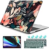 DONGKE Compatible with MacBook Air 13 inch Case 2021 2020 2019 2018 Release A2337 M1 A2179 A1932 with Retina Display & Touch ID, Plastic Hard Shell & Keyboard Cover - Painted Florals