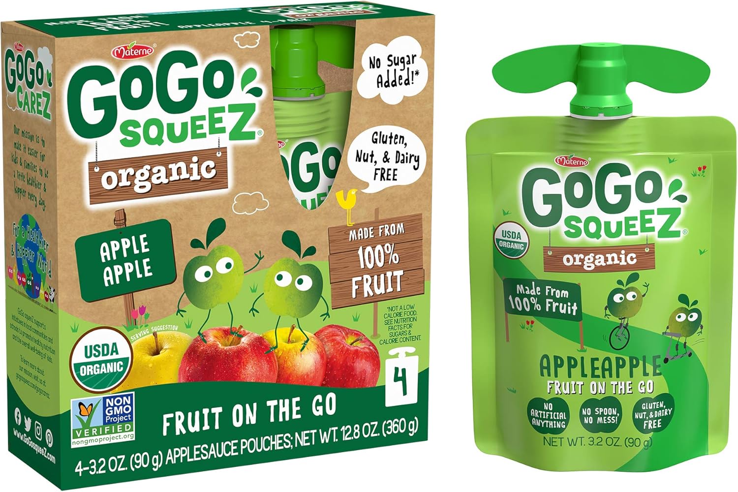 GoGo Squeez Organic Apple, 90.7g (Pack of 4) Amazon.sg Grocery