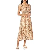 Moon River Womens Ruffle Smocked Shirred Midi Dress