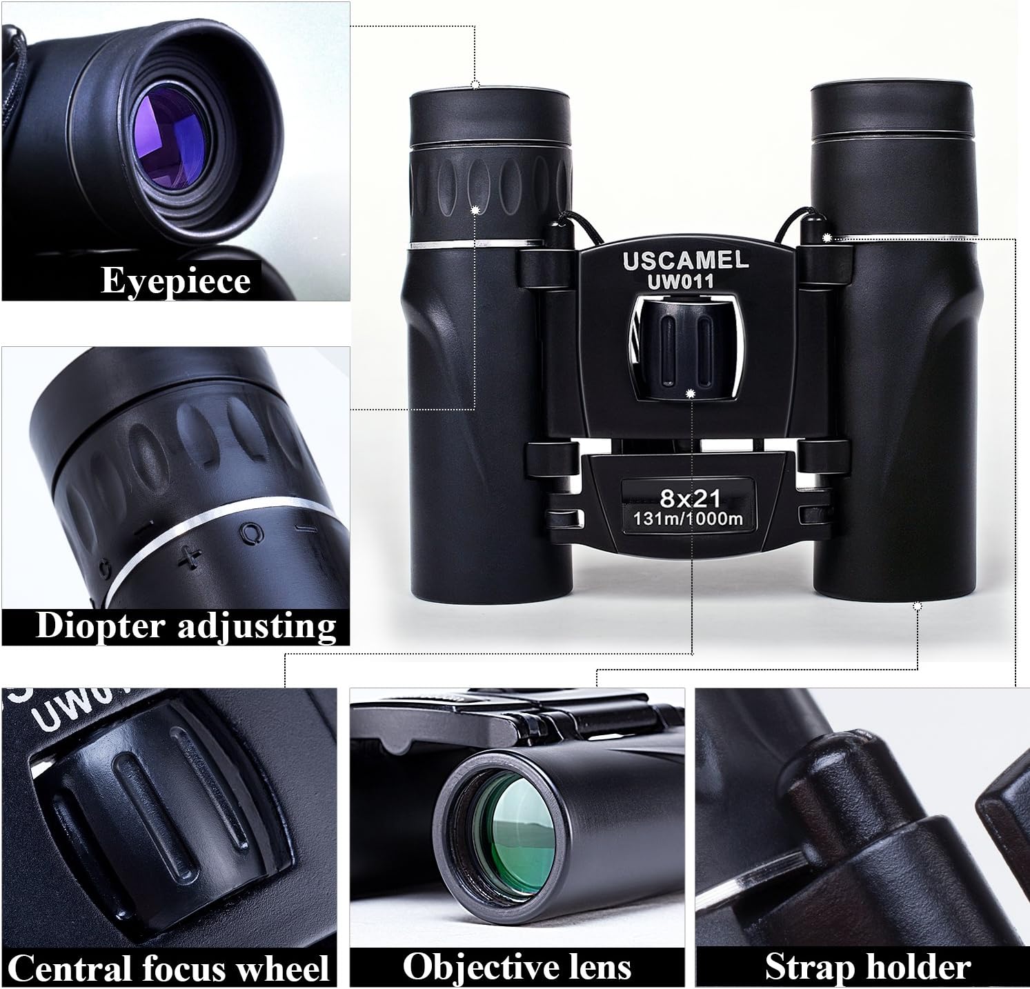 USCAMEL Folding Pocket Binoculars Compact Travel Mini Telescope HD Bak4 Optics Lenes Easy Focus 8x21 Colour Black : Camera & Photo