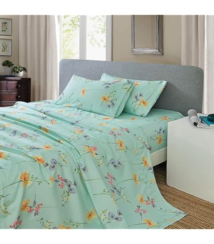 JSD Parure De Lit 4 Pièces Avec Poche Très Profonde De 38,1 Cm Et Motif Imprimé Floral Cachemire, Draps De Literie En Microfibre Douce Pour Très Grand Lit