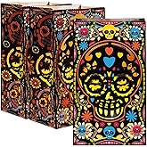 24 Pcs Halloween Day of The Dead Luminary Bags Paper Treat Bags Black Dia de Muertos Flame Resistant Candle Bags Goodie Present Wrap Bags for Halloween Party Favors Supplies