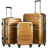 Coolife Luggage Set 3 Piece Hardside PC+ABS Suitcase with TSA Lock, Expandable Large Checked Luggage, Lightweight Rolling Carry On with Spinner Wheels(20/24/28 Inch, Black Brown)