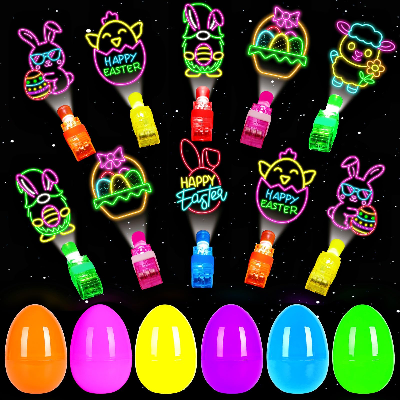 24 Pack Easter Eggs Filled LED Finger Lights ,LED Light Up Toys Glow In The Dark Non Candy Gifts Easter Egg Fillers Easter Hunt Filling Treats Party Favor for Kids Boys Girls Easter Basket Stuffers