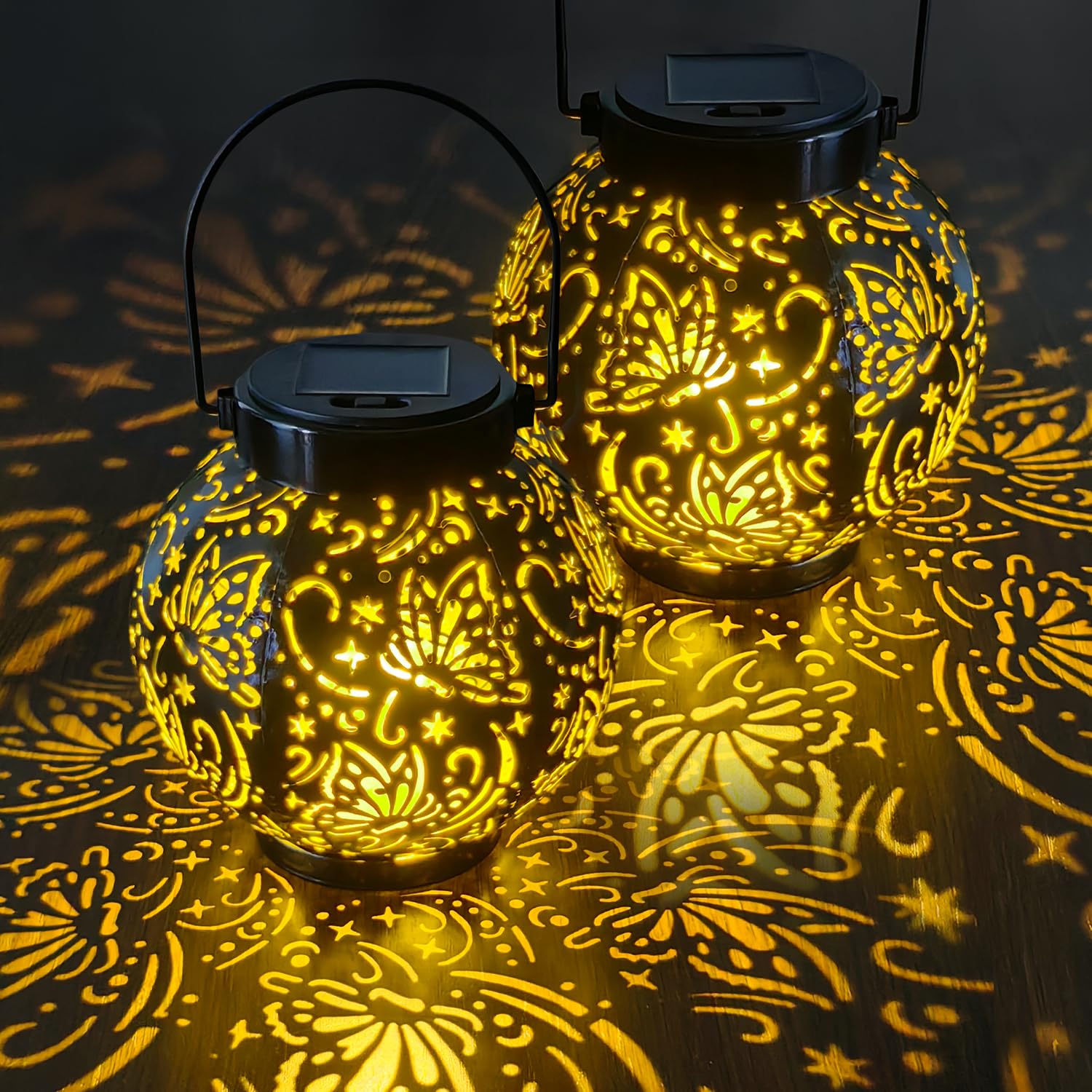 2026 Newest Solar Lanterns Light, KALAHOL 2 Pack Solar Lanterns Garden Ornaments Outdoor with Beautiful Pattern, IP44 Hanging Solar Lights Outdoor Garden for Outside Table Patio Balcony Courtyard