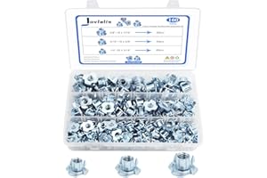 T Nuts 1/4"-20, 5/16"-18, 3/8"-16, Jovlalis 160 pcs Zinc Plated Steel T-Nut 4 Pronged Tee Blind Nuts Assortment Kit for Wood, Rock Climbing Holds, Cabinetry, Furniture