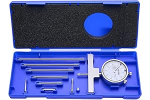 VEVOR Depth Gauge, Depth Micrometer 0-22 inch Measuring Range, 0.001" Resolution, with 4 Anvils & 6 Standard Rods, Precision 