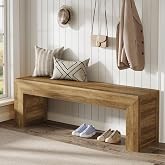 Tribesigns Farmhouse Entryway Bench, 63" Long Wooden Indoor Shoe Bench Seat, End of Bed Bench for Bedroom, Hallway, Living Room, Brown