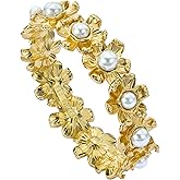 Ted Baker London Darell Daisy Pearl Bangle Bracelet for Women (Gold/Pearl)