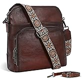 Iswee Leather Crossbody Bags for Women Multi Pockets Medium Shoulder Bag Lightweight Functional Travel Purse