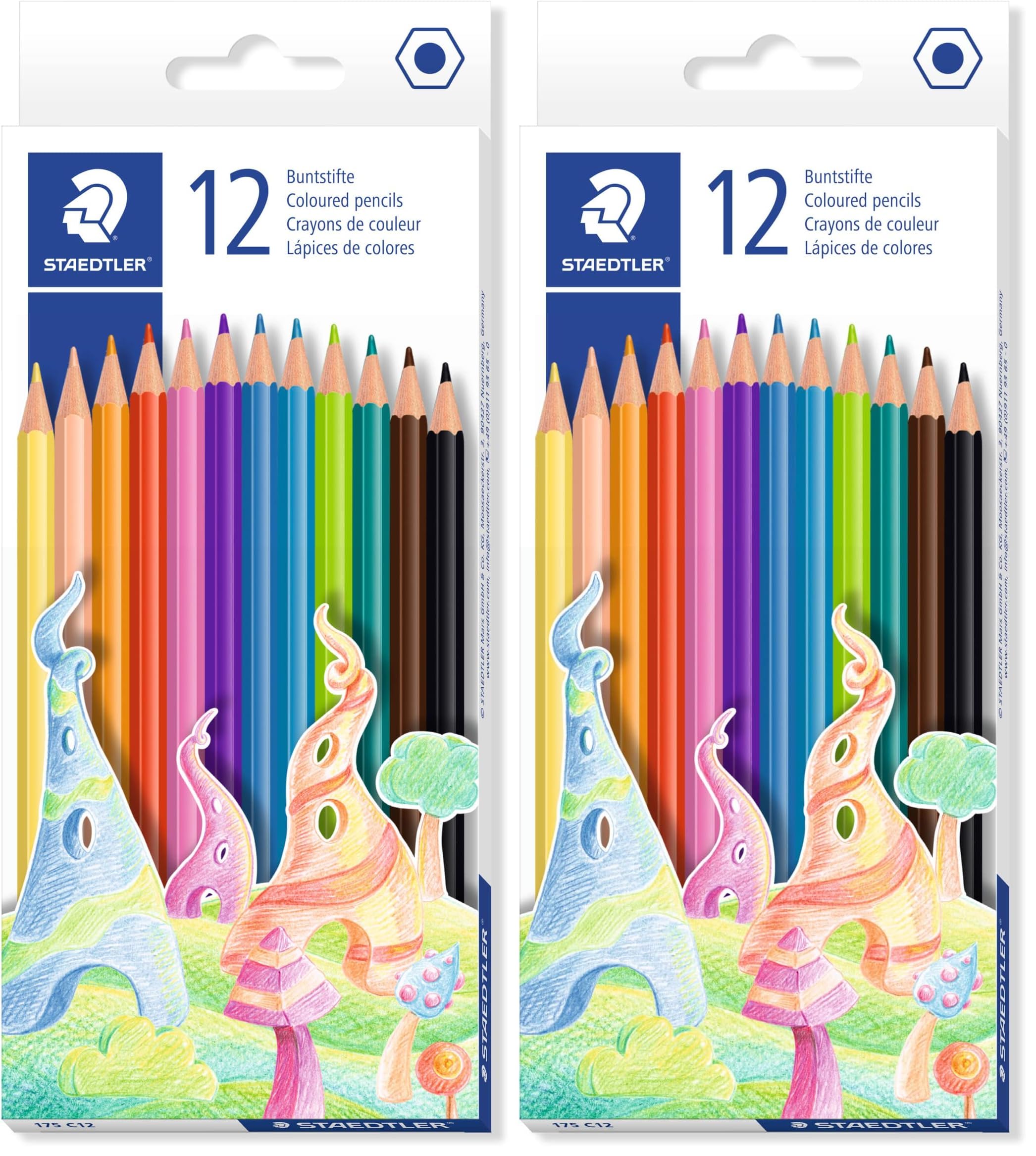STAEDTLER 175 C12 Wood-Free Coloured Pencils - Box of 12 Assorted Colours (Pack of 2)