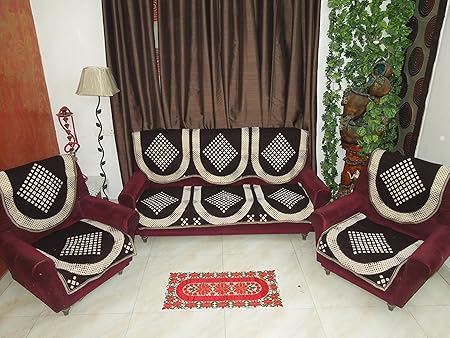 ElegantHomes Easy Wash Cotton Sofa Cover Set - 5 Seater - Dark Coffee