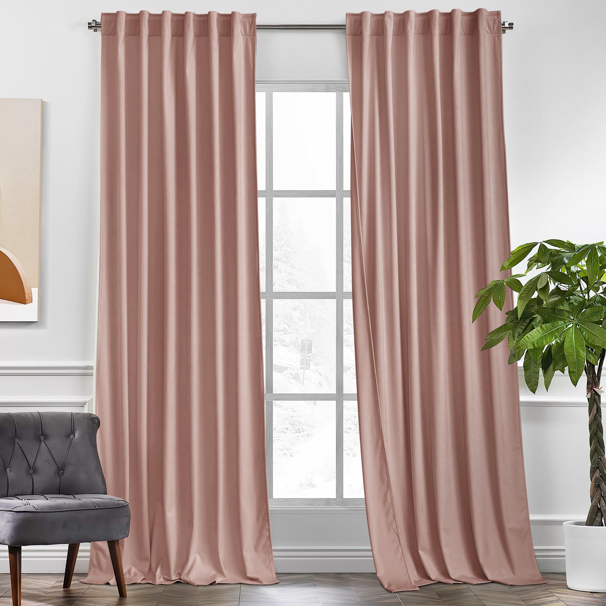 KGORGE Pink Velvet Curtains 90 inches 2 Panels, Velvet Blackout Curtains for Bedroom Living Room, Soft Luxury Room Darkening Thermal Insulating Window Drapes, Back Tab Rod Pocket, W 52 x L 90 Image