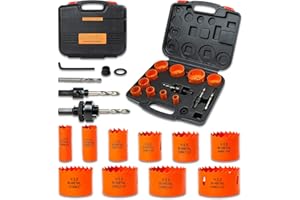 VIKITON Hole Saw Kit Bi Metal with Case, General Purpose Size from 3/4'' to 2-1/2'', Hole Saw Set for Metal, Wood and Plastic, with Clean and Smooth Cutting Edge, Fast Chip Removal.